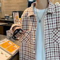 Miniatyrbillede 4 af 6: Hong Kong Style Japansk Style Ternet Langærmet Skjorte Mænd Trendy Casual Skjortejakke Forår Og Efterår Mode Mærker Wooler N Rock Til Mænd Blue M