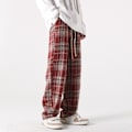 Pikkukuva 1 / 5: Amerikkalainen Retro Ruudullinen Housut Miehet Syksy Ja Talvi Paksuuntunut Suora Löysä Malli Merkki Drape Brett Jalat Casual Housut Aika Red XL