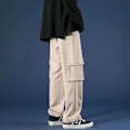 Miniatyrbillede 9 af 9: Ankellange Bukser Lige Model Brand Spring Solid Farve Casual Bukser Mænds Lomme Dekoration Ungdom Popularitet Bean Green M