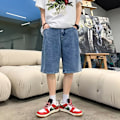 Pikkukuva 4 / 6: Ins Mode Varumärke Fifth Jeans Mäns Ungdom Japanska Harajuku Style Loose Straight Solid Color Casual Shorts Black And Gray XXL