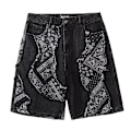 Miniatyrbillede 5 af 6: Paisley Denim Shorts Herre Sommer Syninger Mode Mærke Løs Store Bukser Ins High Street Casual Udendørs Ridebukser Blue S