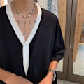 Miniatyrbild 3 av 4: Sommar Nya Hong Kong Style Snygg Is Silk Stickade Falska Två Stycken V-Hals Halv Ärm T-Shirt Halv Herrkläder Modemärken Grey S