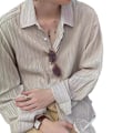 Miniatyrbillede 5 af 7: Hong Kong Style Britisk Yupi Draping Langærmet Skjorte Trendy Høj Grad 2024 Plisseret Skjorte Mænds Sommer Ny Mode Apricot L
