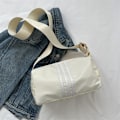 Miniatyrbild 8 av 8: Textured Crossbody Väska Kvinnor 2023 Sommaren Ny Västra Style Axel Väska Cross-Body Oxford Tyg Mode Färg Kontrast Tote Väskan Red
