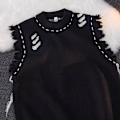 Miniatyrbillede 1 af 4: Mode Mærke Design Sens Niche Hul Bandage Kjole Vest Trøje Mænd Og Kvinder Ærmeløs Vest Trøje Håndvævet Burr Black M