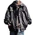 Pikkukuva 4 / 4: American Retro Läder Rock Mäns Vår Och Hösten Stilig Mode Varumärke Casual Loose Pu Läder Polo Krage Jacka Höst Och Höst. Vinterna Black L