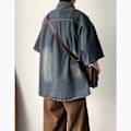 Miniatyrbild 3 av 6: Sommaren Japanska Tvättade Distressed Kort Ärm Denim Tröja För Pojkar Och Flickor Retro Trendy Ruan Handsig Work Kläder Shira T Coat Trend Light Blue XXL
