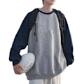 Miniatyrbild 3 av 3: Niche Raglan Ärm Kontrast Färg Rund Hals Tröja Mäns Höst Och Vinter Mode Varumärke Basic Style Amerikansk Loss Flerfärgad Överflöd Grey L