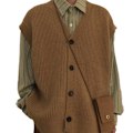 Pikkukuva 4 / 4: Japanilaistyylinen Retro Kevät Ja Syksy Loose V-Kaula Trendikäs Ruskea Neuleliivi Paita Liivi Miehille Ja Naisille Trendi Uusi Khaki M