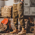 Miniatyrbillede 3 af 5: Retro Overalls Mænds Efterår Og Vinter Tyk Løs Ankel Bånd Bukser Multi-Pocket Slid-Resistente Arbejde Casual Bukser Forår Og Efterår. Green M