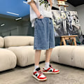 Pikkukuva 6 / 6: Ins Mode Varumärke Fifth Jeans Mäns Ungdom Japanska Harajuku Style Loose Straight Solid Color Casual Shorts Black And Gray XXL