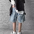 Miniatyrbillede 3 af 6: Paisley Denim Shorts Herre Sommer Syninger Mode Mærke Løs Store Bukser Ins High Street Casual Udendørs Ridebukser Blue S