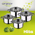 Miniatyrbillede 2 af 4: San Ignacio Hita induktionsgrydesæt 8 stk + blåt bestiksæt 24 stk rustfrit stål