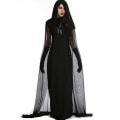 Miniatyrbillede 2 af 4: Sort hætteformet tylkappe - Lang chiffon middelalder netkåbe vampyr brud gennemsigtig kappe kostume til voksne og teenagere M