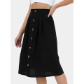 Miniatyrbilde 2 av 2: Kvinners Halvskjørt Casual Button Insert A-linje Skjørt Elastisk Høy Midje Midi Lengde black L