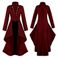 Miniatyrbillede 1 af 4: Retro Kvinde Gotisk Steampunk Knap Corsage Kostume Frakke Middelalderlig Jakke Red M