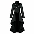 Miniatyrbillede 4 af 5: Retro Kvinde Gotisk Steampunk Knap Corsage Kostume Frakke Middelalderlig Jakke Black 4XL