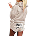 Pikkukuva 5 / 5: Famkit Naisten Tyttöjen Fleece Pyjama Mukavat Yövaatteet Meow Kirjailtu Hupullinen Pusero Paita Shortsit Kaksiosainen Setti Pyjama Juhlat Gray XL