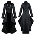 Miniatyrbillede 2 af 5: Retro Kvinde Gotisk Steampunk Knap Corsage Kostume Frakke Middelalderlig Jakke Black 4XL