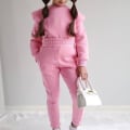 Miniatyrbild 4 av 11: Tjejer med fickor 2 delar klädsel Enfärgade Sweatsuits Set I Rosa 90cm