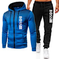 Miniatyrbillede 1 af 7: Efterår Vinter Herre Trænings Sæt, Sportstøj, Hoodie, Jakke, Sweatshirt, Joggingbukser Royal Blå-Sort Royal Blue-Black S