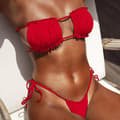Dambandslös set Bandeau Frill Thong Baddräkt I Red S