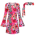 Pikkukuva 1 / 2: 60-/70-luvun/80-luvun naisten hippiasusetti Retro Cosplay-juhla Peace-merkki -mekko Panta Kiitos!! I Dark Pink XL