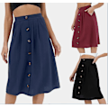 Miniatyrbild 1 av 3: Halvkjol för kvinnor Casual Button Insert A-line kjol Elastisk midilängd med hög midja wine red S