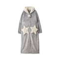 Miniatyrbillede 2 af 5: Dame Hætte Badekåbe Morgenkåbe Varm Tyk Coral Fleece Stjerne Lynlås Kåber Grey M