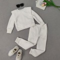 Miniatyrbild 4 av 6: Tjejer med fickor 2 delar klädsel Enfärgade Sweatsuits Set I Vit 130cm