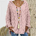 Miniatyrbillede 2 af 2: Solid Twist Strickad Hoodie Dam Höst/vinter ode Hoody V-ringad Lös Casual Tröja Tunn white1 M
