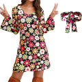 Miniatyrbilde 1 av 2: 60-/70-tal/80-tal Kvinner Hippie Kostyme Sett Retro Cosplay Party Fredstegn Kjole Hodebånd Takk!! I Black 2XL