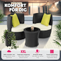 Miniatyrbild 4 av 10: tectake Loungeset i konstrotting Nice 2+1+1 Svart