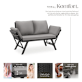 Miniatyrbild 3 av 9: tectake Loungesoffa i konstrotting Sintra med justerbara armstöd, 2i1 Ljusgrå