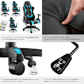 Miniatyrbild 4 av 11: tectake Gamingstol Tartaros, LED, massagefunktion Azurblå