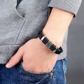 Miniatyrbillede 2 af 4: Vævet læderreb Special stil Klassisk rustfrit stål mænds læderarmbånd dobbeltlagsdesign A