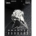Pikkukuva 3 / 4: Korppikallorenkaat, Vintage Viking-korut, Punk-korppikallorengas Miehille ja Naisille, Eläimen Amuletti Kuparikorut, Unisex (Hopeamalli)