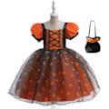 Miniatyrbillede 1 af 5: Pige Halloween-kostume med græskar-print, hekseprinsessekjole S02 140cm