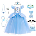 Miniatyrbilde 3 av 5: Askepott-kostyme for barnebursdagsfest, ballkjole, prinsesseskjørt med blå blonder, linse, Halloween-forestillingsklær A01 2T(Size 100 )