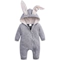 Miniatyrbilde 1 av 5: Unisex Bomulls-Baby Jumpsuit med Lange Ermer, Kaninører, Glidelås, Bunny-Pyjamas for Babyer 0-18 Måneder Gray 59