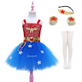 Miniatyrbild 1 av 5: Flickdräkt för flickor, superhjälte, tutu, barnfestklänning, clown, zombie, halloweenkostym, utklädningskläder Azulón XL (8-9T)