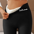 Miniatyrbilde 5 av 6: Avslappede varme vinterbukser i ensfarget, myke skyfleece-tights, vintertights for kvinner - Perfekt rød red L