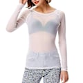 Miniatyrbild 4 av 5: Jul Kvinnor Genomskinlig Långärmad Sömlös Armformare Topp Mesh Skjorta Blus White XXL
