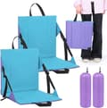 2-pack Stadium Seats with Backrest, Foldable Bleacher Chairs with Cushion and Adjustable Strap, Lightweight Folding Seat Blue and Purple