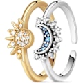 Miniatyrbild 1 av 3: Celestial Sol och Måne Överlagrad Ring, Skinande Tillsammans Sol och Måne Överlagrad Ring, Diamant Set Öppen Ring, Vänskap Löfte Ring för Kvinnor Flickor