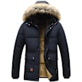 Miniatyrbillede 2 af 4: Vinterjakke til mænd 2024 - Tyk fleece, vindtæt, med hætte og pelsfor, parka, klassisk afslappet jakke Blue XS