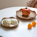 Miniatyrbilde 4 av 5: Håndvevd rotting fruktfat oppbevaringsbrødkurv serveringsbrett hjemmedekorasjon matserveringsfat 2 stykker