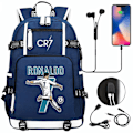 Miniatyrbild 1 av 4: CR7 Fotboll Ryggsäck USB Laddning Ronaldo Skolväska Reselapptoppväska för Tonåringar Studenter