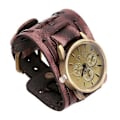 Miniatyrbild 1 av 2: Stil Retro Punk Rock Brun Stor Bred Läderarmbands Manschett Herrklocka Cool BN