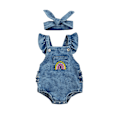 Miniatyrbilde 1 av 5: ma&baby Baby Girl Romper med regnbue-design i denim for sommeren, leketøy og armbånd, ytre materiale av polyester, laget i Kina Azul 0-3Months